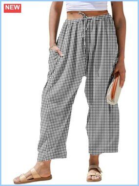 TARSE Linen Wide Leg Striped Palazzo Harem Pants Drawstring